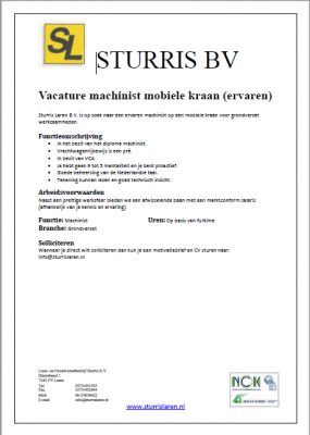 Vacature machinist mobile (mini) kraan